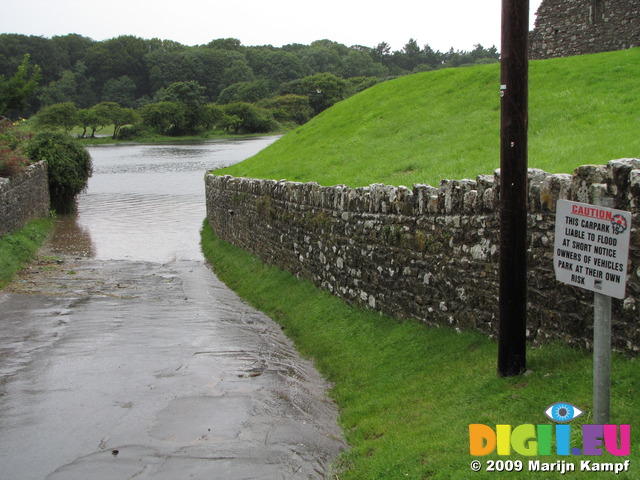 SX07740 Flooded carpark Ogmore Castle